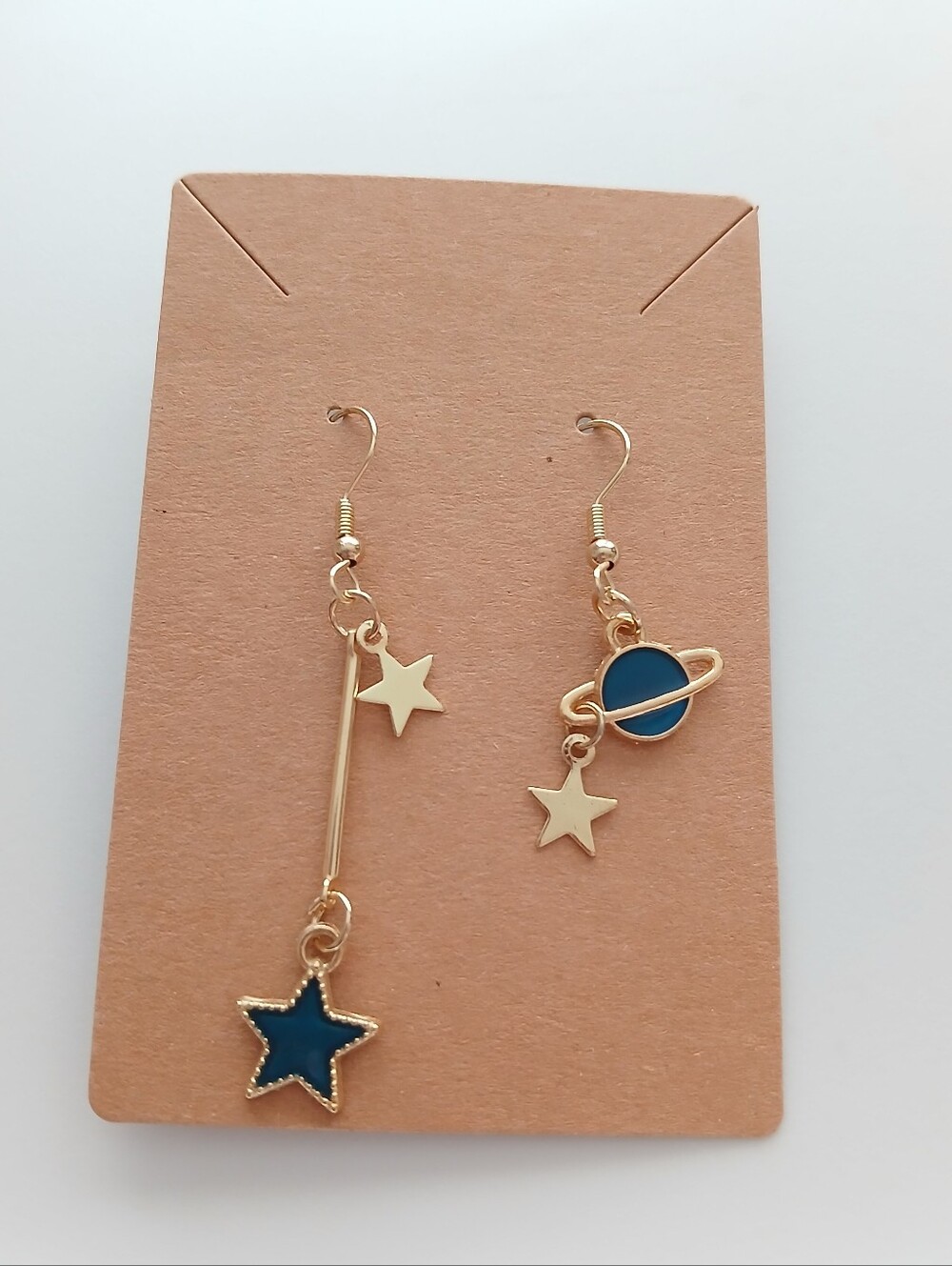 Fashion Jewelry Gold-Tone Star & Blue Planet Dangle Earrings
